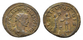 Probus (276-282). Æ Antoninianus (21,08 mm, 3,21 g). Antioch, AD 280. Radiate draped and cuirassed bust r. R/ Probus standing l., holding sceptre and ...