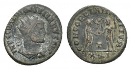 Diocletian (284-305).BI Antoninianus (). Cyzicus, AD 290. Radiate and draped bust r. R/ Emperor standing r., holding parazonium, receiving Victory fro...