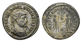 Diocletian (284-305). BI Antoninianus (22,69 mm, 3,65 g). Antioch, AD 293-295. Radiate, draped, and cuirassed bust r. R/ Jupiter standing r., holding ...