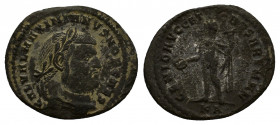 Galerius (Caesar, 293-305). Æ Follis (28,71 mm, 6,73 g). Cyzicus, 295-296. Laureate head r. R/ Genius standing l., wearing modius, holding patera and ...