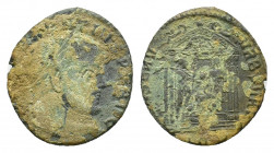 Maxentius (307-312). Æ Follis (24,53 mm, 4,90 g). Aquileia (?), late summer AD 307. Laureate head r. R/ AQP Roma, on the r., seated l. on shield withi...