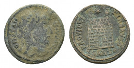 Constantine I (307-337). Æ Follis (19,85 mm, 3,22 g). Antioch, AD 326-7. Laureate head r. R/ Camp gate with ten layers, two turrets, no door, and star...