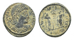 Constantine I (307-337). Ӕ Follis (15,81 mm, 1,85 g). Antioch (?), AD 334-335. Diademed, draped and cuirassed bust r. R/ Two soldiers standing facing,...