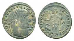 Licinius I (308-324). Ӕ Follis (22,02 mm, 2,66 g). Siscia, AD 313. Laureate head r. R/ Jupiter standing facing, head l., holding Victory on globe and ...