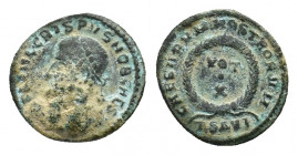 Crispus (Caesar, 316-326). Æ Follis (18,17 mm, 2,66 g). Thessalonica, 320-321. Laureate, draped and cuirassed bust l. R/ VOT X within wreath; TSΔVI. R...