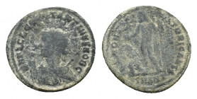 Constantine II (Caesar, 316-337). AE Follis. Antioch, AD 317-320. Laureate and draped bust l., holding globe, sceptre and mappa. R/ Jupiter standing l...