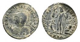 Licinius II (Caesar, 317-324). Ӕ Follis (18,51 mm, 2,79 g). Heraclea, AD 321-324. Helmeted, cuirassed bust l., holding spear and shield. R/ Jupiter st...