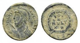 Julian II (361-363) Æ Follis (19,45 mm, 3,14 g). Alexandria, AD 361-363. Diademed, helmeted, and cuirassed bust l., holding round shield and spear R/ ...