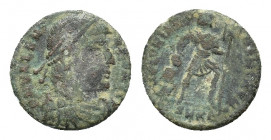 Valens (364-378). Ӕ (16,22 mm, 2,48 g). Cyzicus, AD 367-375. Diademed, draped and cuirassed bust r. R/ Emperor walking r., holding labarum and draggin...