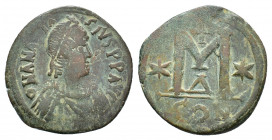 Anastasius I (491-518), Æ 40 Nummi (33,56 mm, 19,67 g). Constantinople, AD 498-518. Diademed, draped and cuirassed bust r., R/ Large M between two sta...