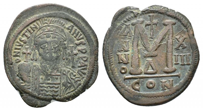 Justinian I (527-565). Ӕ Follis (37,74 mm, 22,24 g). Constantinople, AD 540-541....