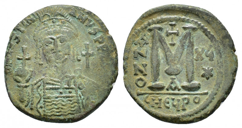 Justinian I (527-565). Ӕ Follis (36,09 mm, 23,13 g). Theoupolis, AD 542-543. Hel...