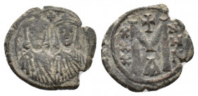 Nicephorus I, with Stauracius (802-811). Æ 40 Nummi (23,97 mm, 6,11 g). Constantinople. Facing busts of Nicephorus on l., with short beard, and Staura...