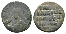 Anonymous. Æ 40 Nummi (29,27 mm, 9,96 g). Constantinople. Time of Basil II and Constantine VIII (976-1025). Nimbate facing bust of Christ, holding Boo...