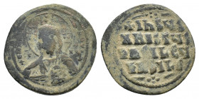 Anonymous. Æ 40 Nummi (31,83 mm, 13,57 g). Constantinople. Time of Basil II and Constantine VIII (976-1025). Nimbate facing bust of Christ, holding Bo...