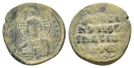 Anonymous. Æ 40 Nummi (31,83 mm, 15,45 g). Constantinople. Time of Basil II and Constantine VIII (976-1025). Nimbate facing bust of Christ, holding Bo...