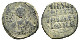 Anonymous. Æ 40 Nummi (28,21 mm, 13,38 g). Constantinople. Time of Basil II and Constantine VIII (976-1025). Nimbate facing bust of Christ, holding Bo...