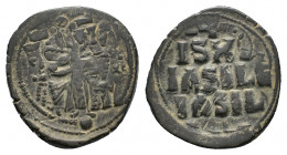Anonymous. Æ 40 Nummi (29,93 mm, 9,72 g). Constantinople. Time of Constantine IX (1042-1055). Nimbate facing bust of Christ, holding Book of Gospels. ...