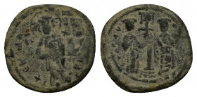 Constantine X and Eudocia (1059-1067). Æ 40 Nummi (27,02 mm, 6,12 g). Constantinople. Christ standing facing on footstool. R/ Constantine and Eudocia ...