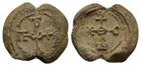 Byzantine Pb Seal, c. 7th-11th century (35,01 mm, 29,75 g). Cruciform monogram. R/ Cruciform monogram. Very fine.