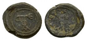 Byzantine Pb Seal, c. 8th-11th century (21mm, 7.36g). Monogram. R/ Legend. Near VF