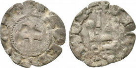 Principality of Achaea, Isabelle de Villehardouin (1297-1301). BI Denier (18mm, 0.64g). Corinth. Cross pattée. R/ Château tournois. Cf. Metcalf, Crusa...