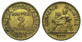 France, 2 Francs Chambre de Commerce 1921 (27mm, 7.99g, 6h). G.533; F.267. VF