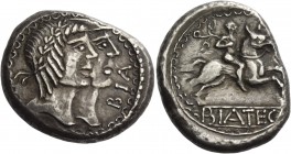 Bohemia, The Boii. Hexadrachm, Southwestern Slovakia mid to late I century BC, AR 17.20 g. BIA Jugate male heads r., the one on l. wearing laurel wrea...