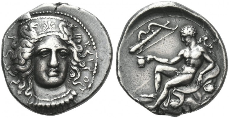 Croton. Nomos circa 400-325, AR 7.91 g. K – P – O – T – [O] Head of Hera Lakinia...