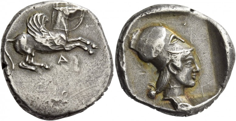 Epirus, Ambracia. Stater circa 480-456, AR 8.37 g. Pegasus flying r.; below, Λ. ...