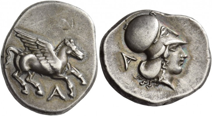 Epirus, Ambracia. Stater circa 404-360, AR 8.69 g. Pegasus flying r.; below, A. ...