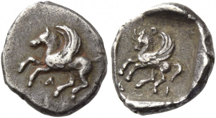 Acarnania, Leucas. Diobol circa 440-400, AR 0.91 g. Pegasus flying l.; below, Λ....