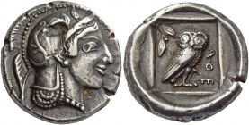 Attica, Athens. Didrachm circa 460, AR 8.48 g. Head of Athena r., wearing Attic helmet decorated with palmettes. Rev. ΑΘΕ Owl standing r. with closed ...