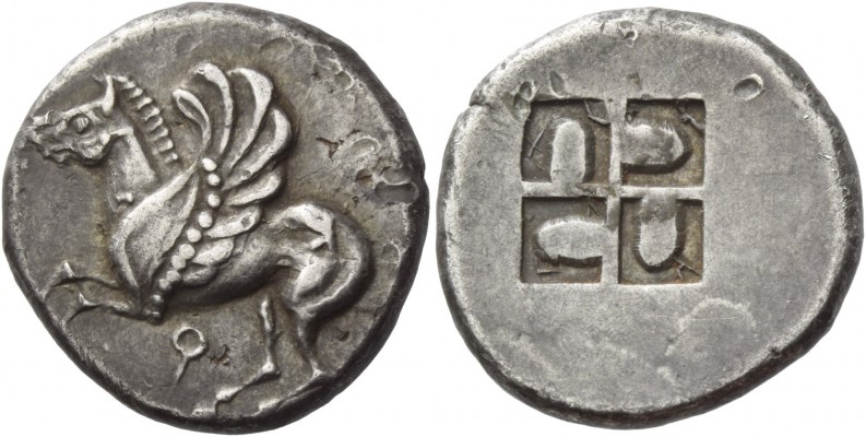 Corinthia, Corinth. Stater 550-500, AR 8.37 g. Pegasus flying l.; below, ?. Rev....