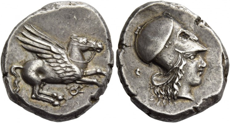 Corinthia, Corinth. Stater circa 410-380, AR 8.57 g. Pegasus flying r.; below, ?...