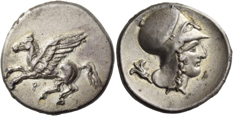 Corinthia, Corinth. Stater circa 410-380, AR 8.37 g. Pegasus flying r.; below, ?...