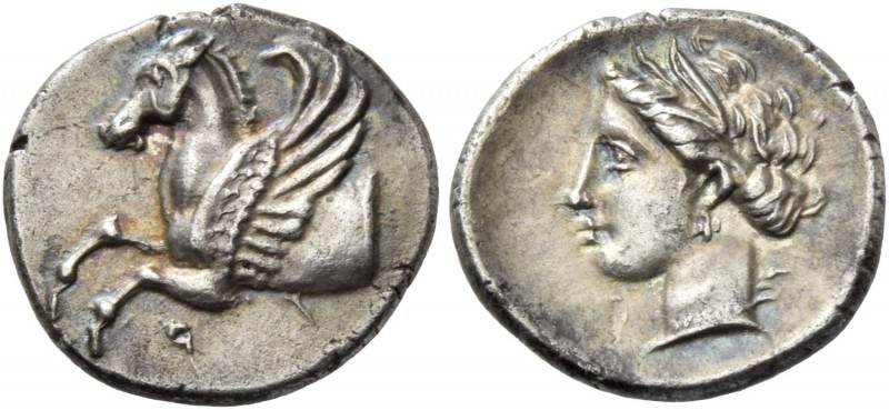 Corinthia, Corinth. Hemidrachm circa 150-120 century, AR 1.32 g. Forepart of Peg...