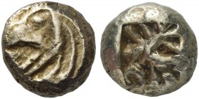 Asia Minor, uncertain mint. 1/12 of stater of Milesian standard 6th century BC, EL 0.90 g. Griffin head l. Rev. Incuse square. Weber 6898 (this coin)....