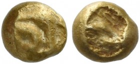 Asia Minor, uncertain mint. 1/48 stater of Milesian standard 6th century BC, EL 0.30 g. Irregular pattern. Rev. Incuse punch. SNG von Aulock –. Rosen ...