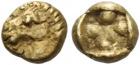 Asia Minor, uncertain mint. 1/48 of stater of Milesian standard 6th century BC, EL 0.28 g. Head of horse l. Rev. Incuse square with raised surfaces in...