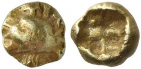 Asia Minor, uncertain mint. 1/96 of stater of Phocaic standard 6th century BC, EL 0.18 g. Protuberance or panther's seen from above. Rev. Incuse punch...