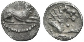 Amathus, Uncertain king. Ogdoemorion 460-350, AR 0.23 g. Lion crouching r. Rev. Forepart of lion r. Amandry, Amathonte revisité, p. 37, 125 and pl. XI...