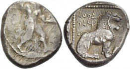 Citium, Baalmelek I, 479 – 449. Stater circa 479-449 BC, AR 10.99 g. Heracles advancing r., wearing lion’ skin and holding club and bow. Rev. l B'l ml...