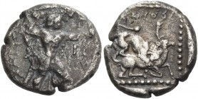 Baalmelek II, 425 – 400. Tetrobol circa 425-400 BC, AR 3.38 g. Heracles advancing r., wearing lion’s skin, holding club in r. hand and bow in l. Rev. ...