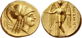 Alexander III, 336 – 323 and posthumous issues. Stater circa 325–320 BC, AV 8.55 g. Head of Athena r., wearing crested Corinthian helmet decorated wit...