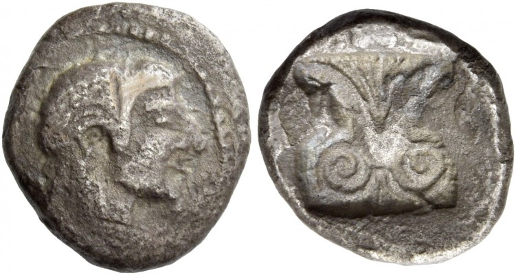 Idalium, Stasikypros, 460-445. Diobol circa 460-445 BC, AR 1.57 g. Head of Aphro...