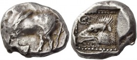 Pny (….), 500 – 480. 1/3 siglos circa 460 BC, AR 3.50 g. Bull standing l. Rev. Head of eagle l; within incuse square. Traité II, 1283, pl. CXXXIII, 22...