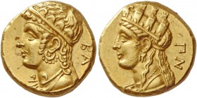 Pnytagoras, 351 – 332. Stater circa 351-312 BC, AV 8.29 g. Head of Aphrodite l.; behind, BA Rev. Turreted head of Aphrodite l.; behind, ΠN. BMC 76. Ja...