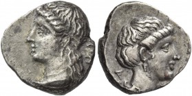 Pnytagoras, 351 – 332. Tetrobol circa 351-332, AR 2.26 g. ΠN Draped bust of Aphrodite l., wearing earring and necklace. Rev. [B]A Bust of Artemis r., ...