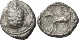 Cyprus, Uncertain mint. Siglos circa 480 BC, AR 9.81 g. Land tortoise. Rev. Goat standing l.; above, ankh. All within incuse square. Traité II –. BMC ...